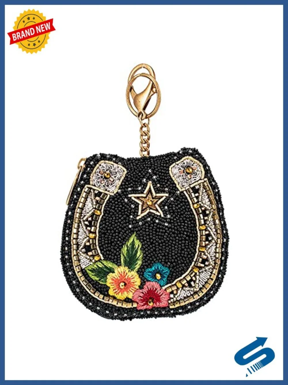 Hand Beaded Coin Purse Keychain with Zipper Closure